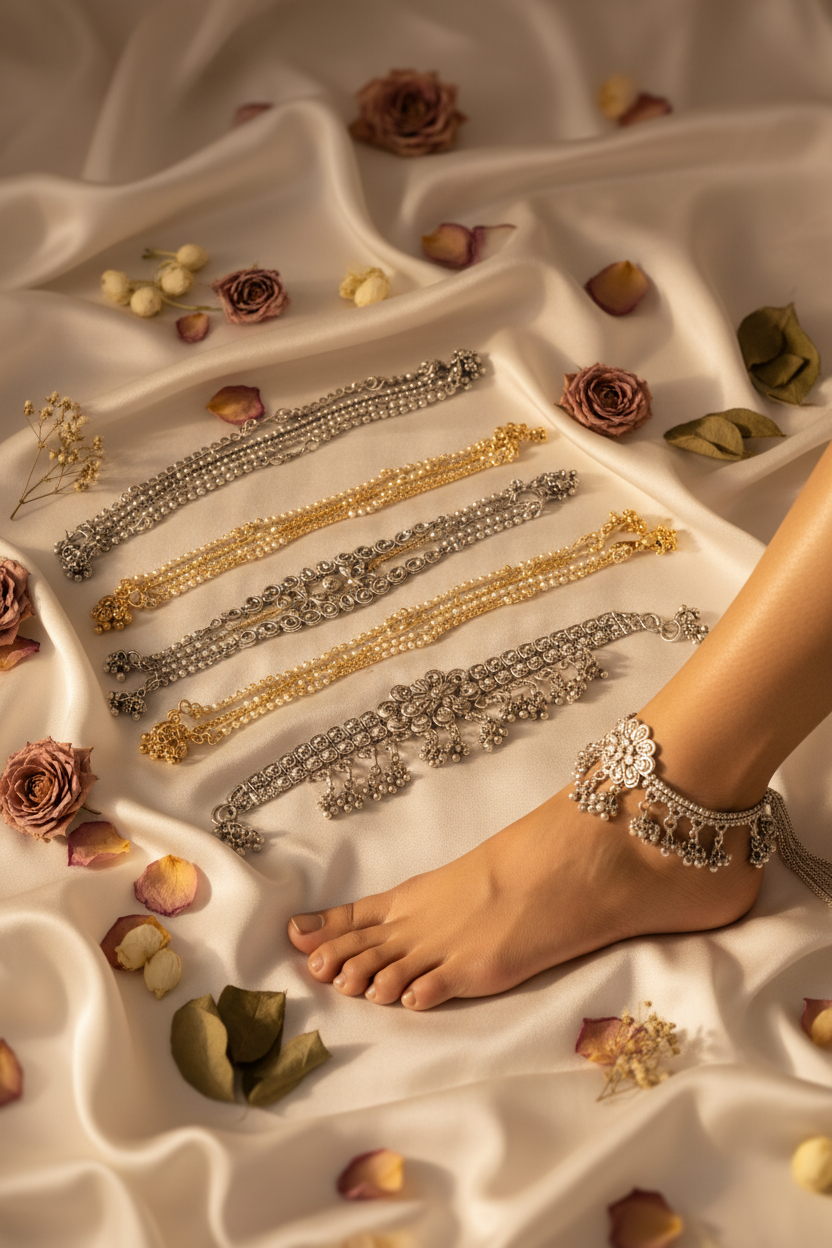 VIYARAA Anklets (Payal) Collection featuring elegant foot jewellery for weddings, festivals, and everyday wear 