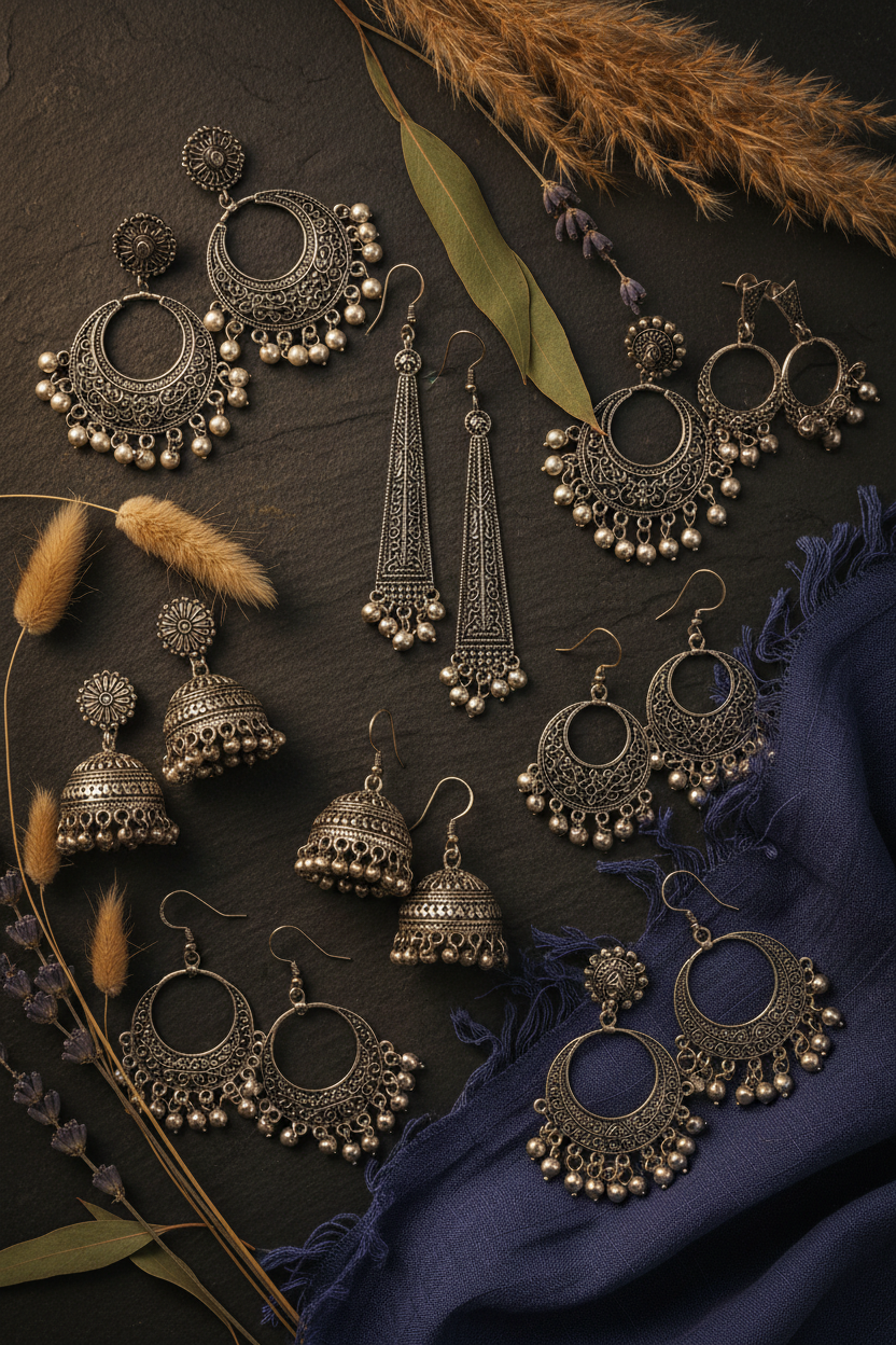 VIYARAA Oxidized Earrings Collection featuring traditional ethnic and boho-inspired earrings for festivals, casual wear, and special occasions