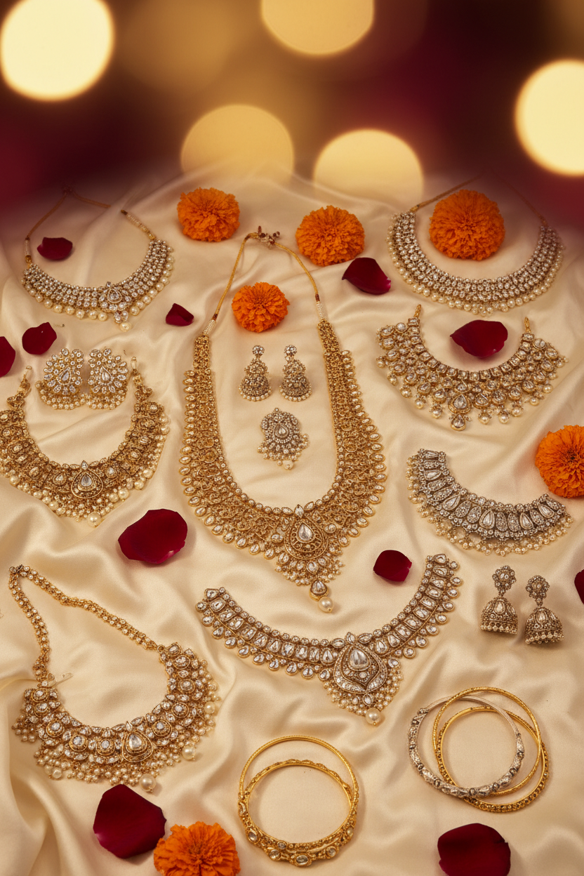VIYARAA Jewellery Sets Collection featuring matching necklaces, earrings, bridal jewellery sets, American Diamond designs and elegant fashion jewellery.