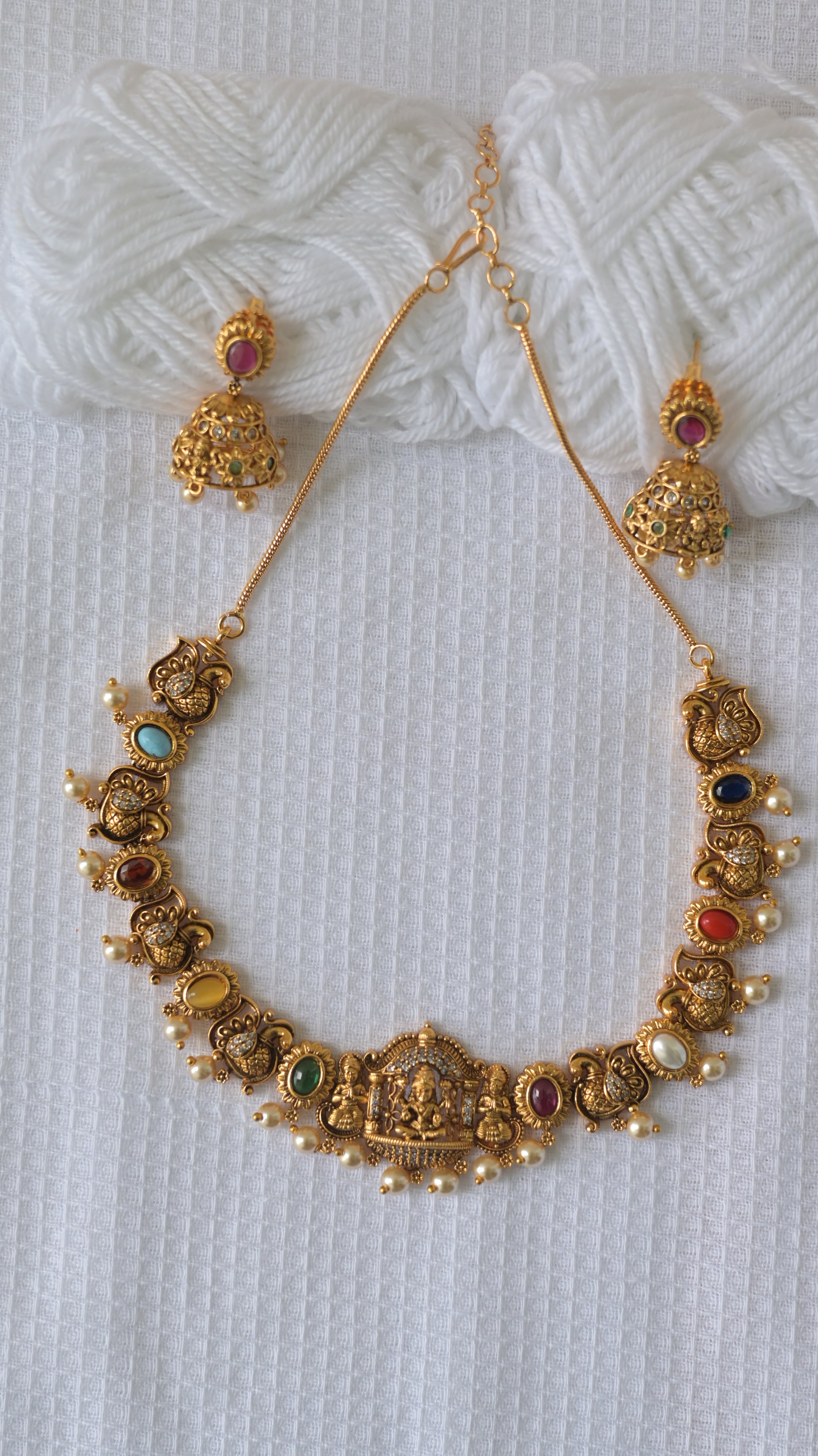 Viyaraa Antique Navaratna Temple Necklace Set VIYARAA