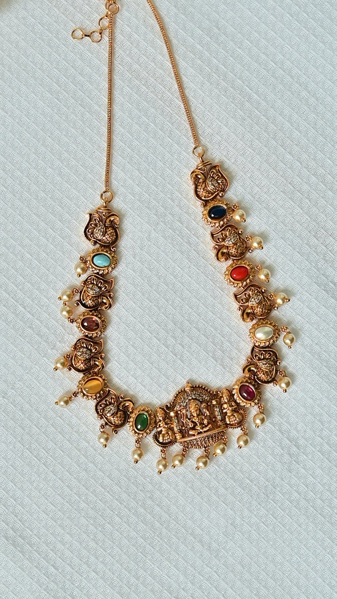 Viyaraa Antique Navaratna Temple Necklace Set VIYARAA