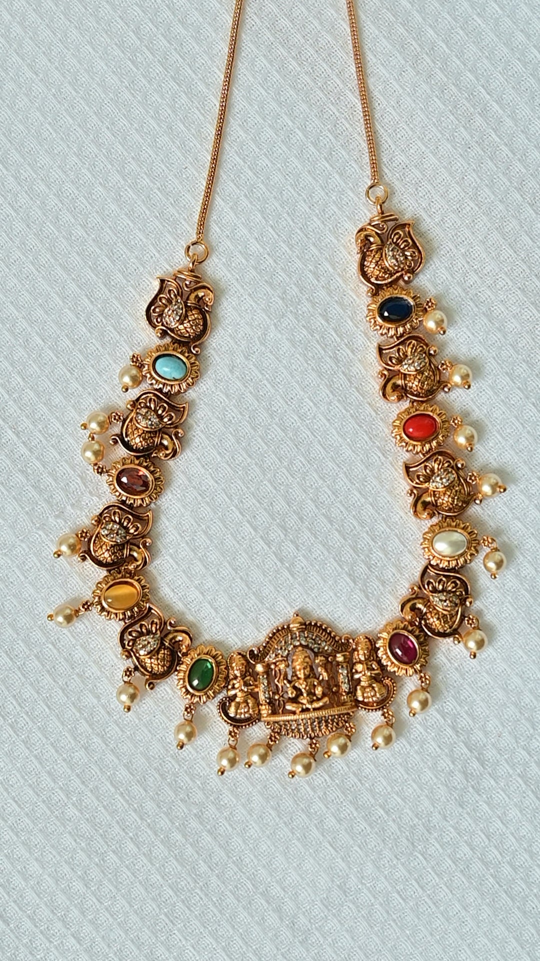 Viyaraa Antique Navaratna Temple Necklace Set VIYARAA