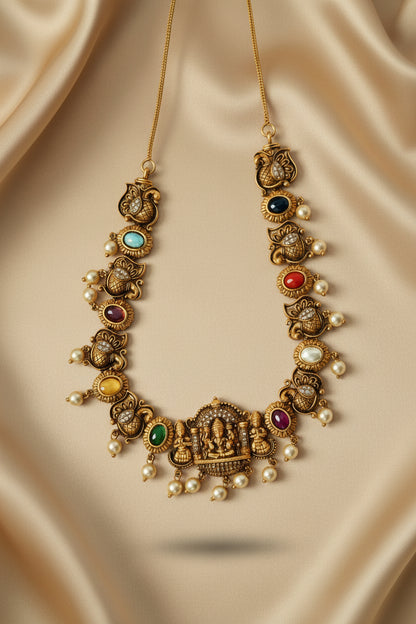 Viyaraa Antique Navaratna Temple Necklace Set VIYARAA