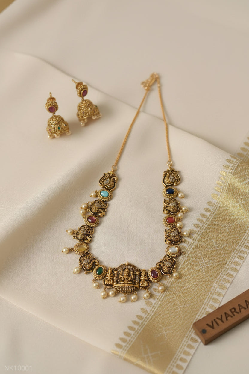 Viyaraa Antique Navaratna Temple Necklace Set VIYARAA