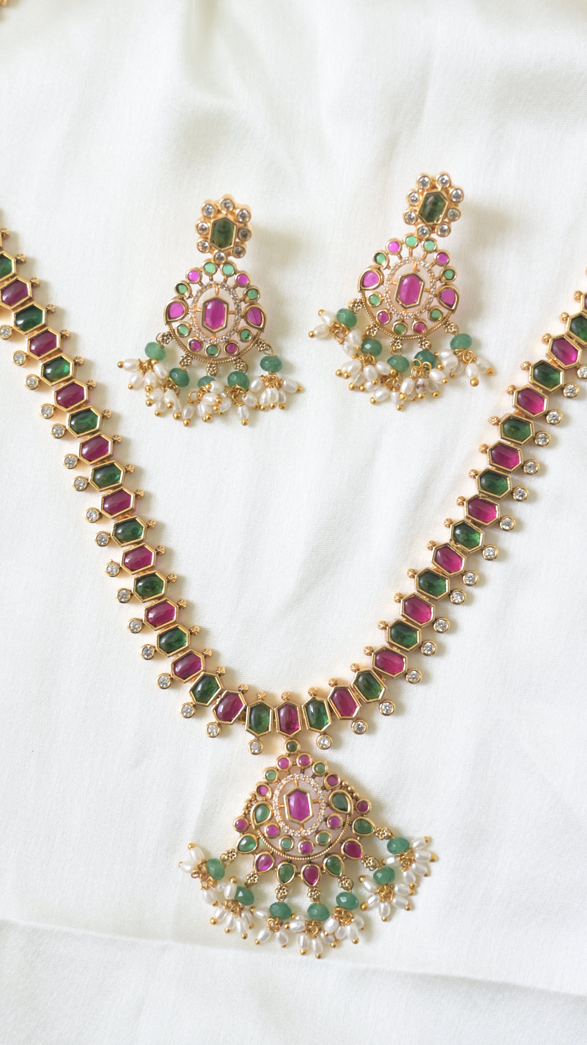 Viyaraa Ruby Emerald Haram Set VIYARAA
